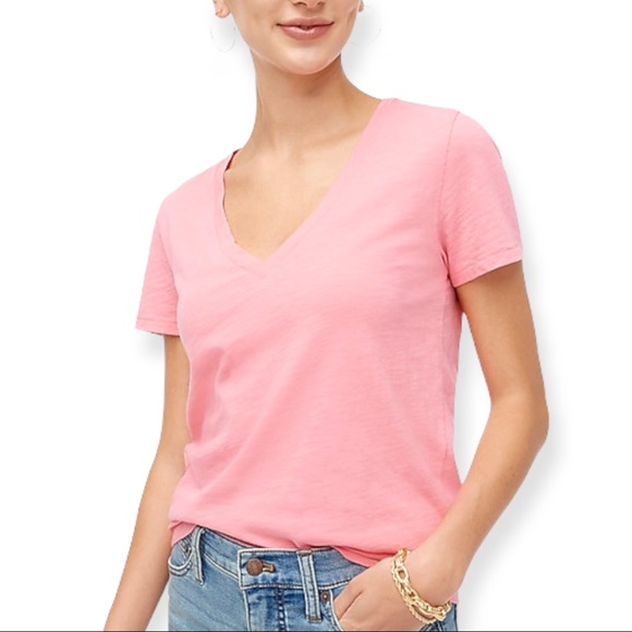 J. CREW V-Neck Tee Vintage Cotton Tea Rose Pink T-Shirt - Picture 7 of 7